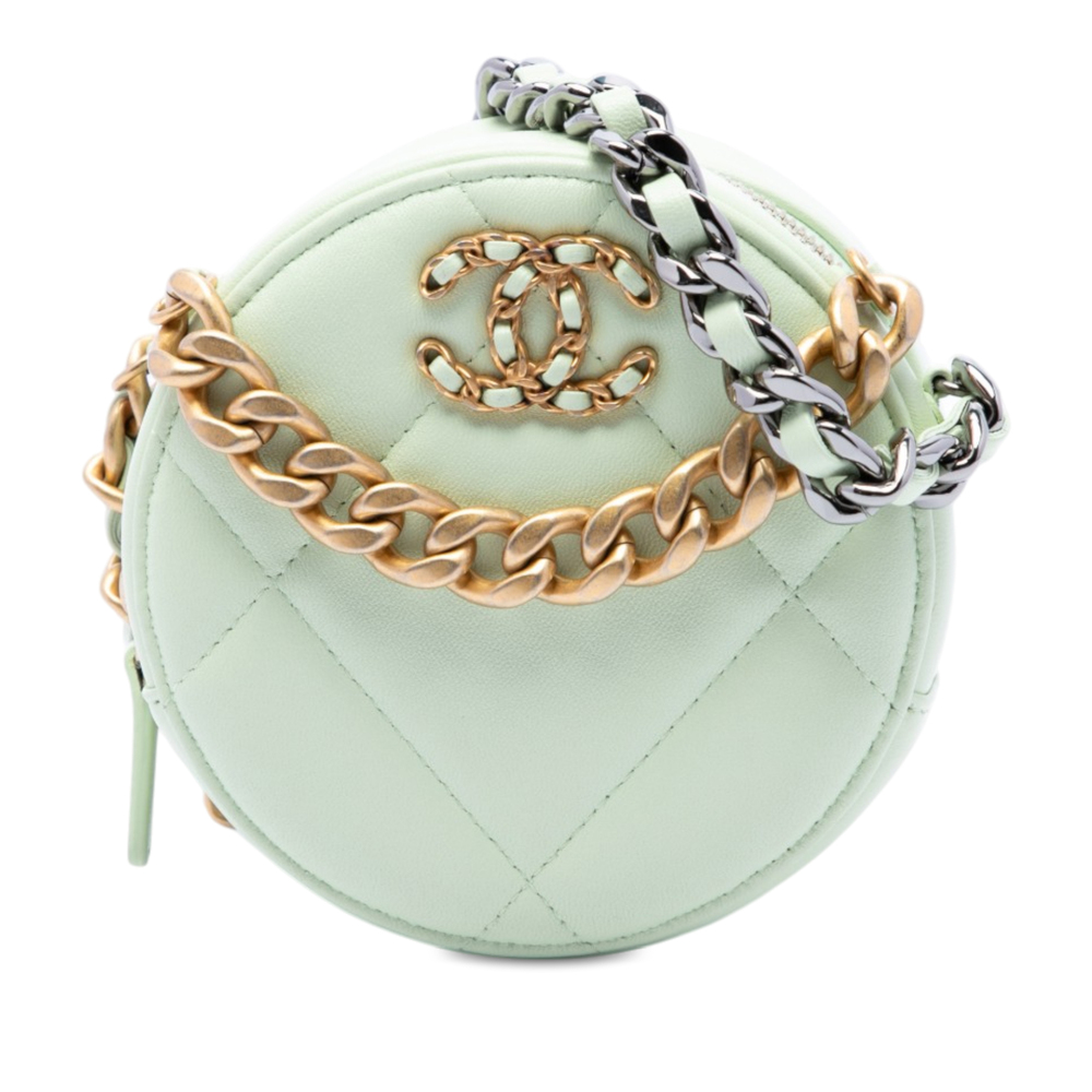 Pre-Loved Chanel Lambskin 19 Round Clutch with Chain